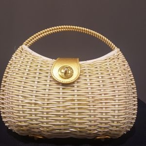 Lilly Pulitzer small white and gold wicker purse